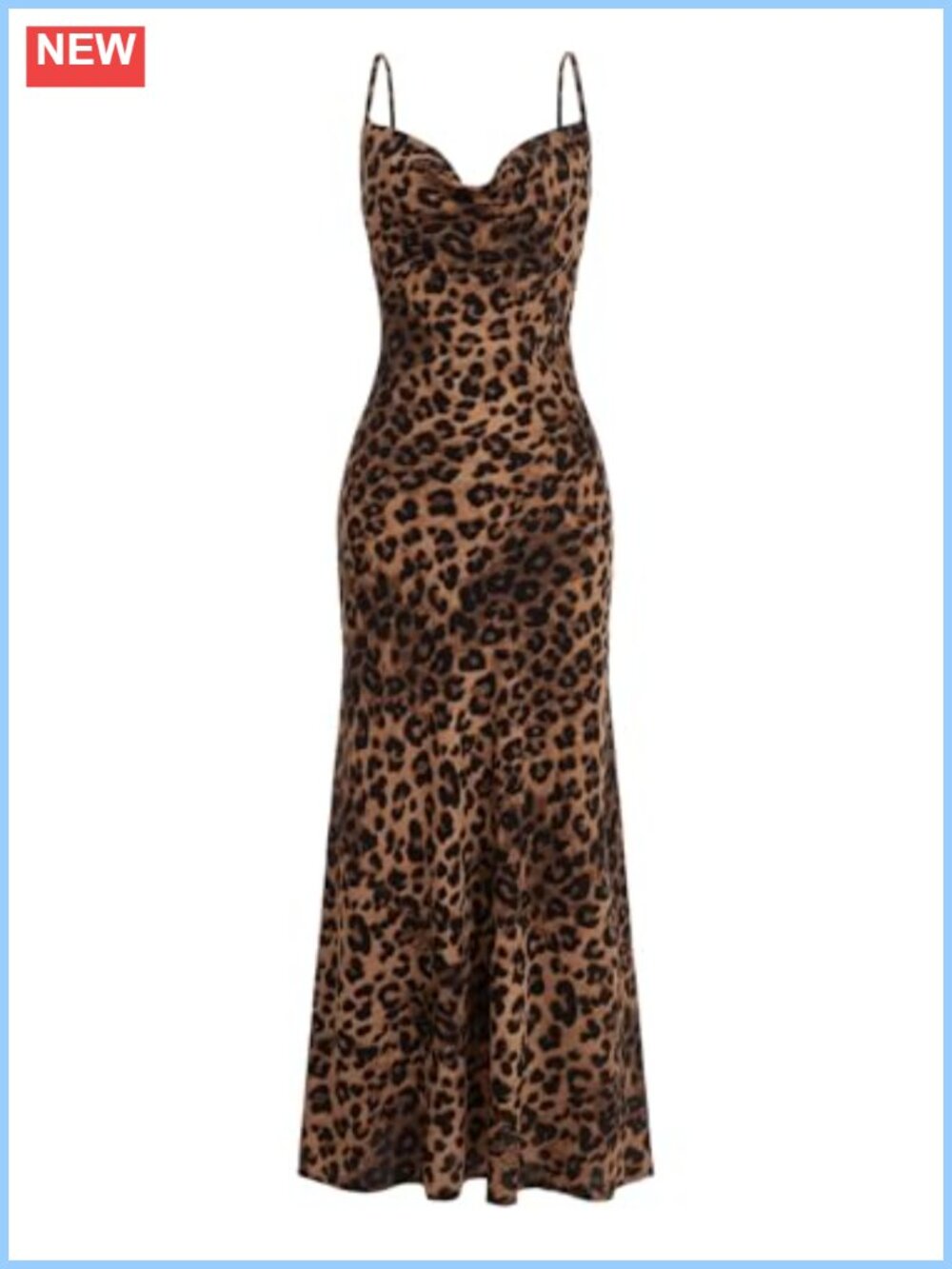 Floerns Women's Leopard Print Spaghetti Strap Draped Collar Cami Maxi Dress